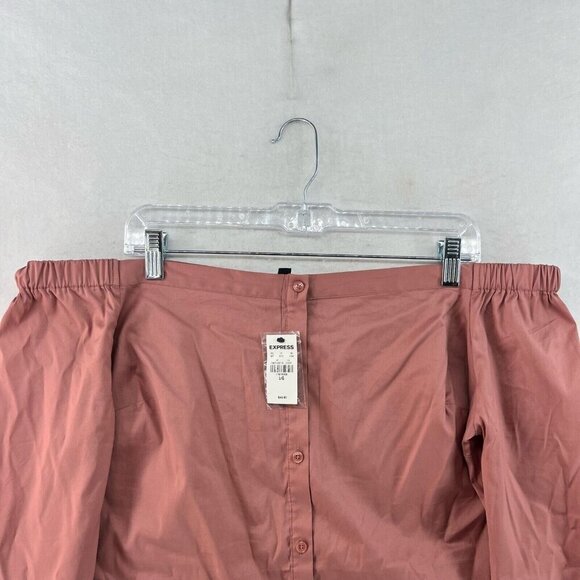 Express Cropped Top Womens L Coral Bell Long Sleeve Off Shoulder Button Up Boho - Picture 6 of 13